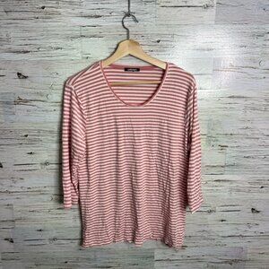 Olsen made in Germany White and Pink 3/4 Sleeve T-Shirt striped size large